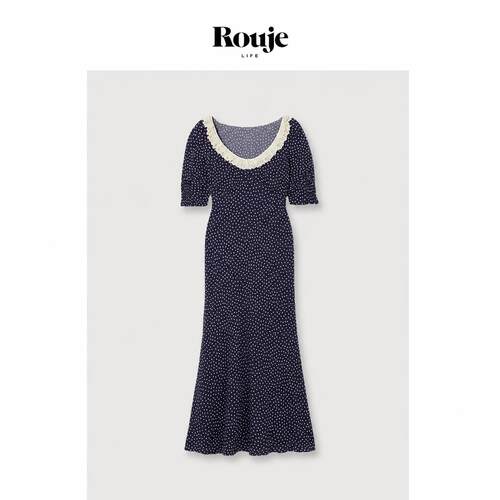 【现货】Rouje Life法式人丝碎花修身连衣裙茶歇裙春夏款波点垂感