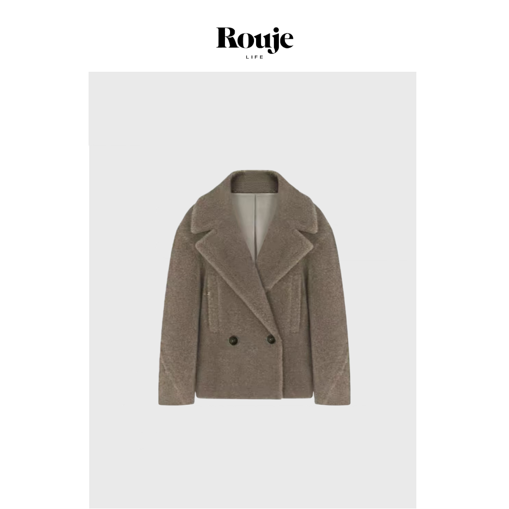 【现货】Rouje Life宋佳同款羊羔毛大衣加厚大翻领长袖毛呢外套女