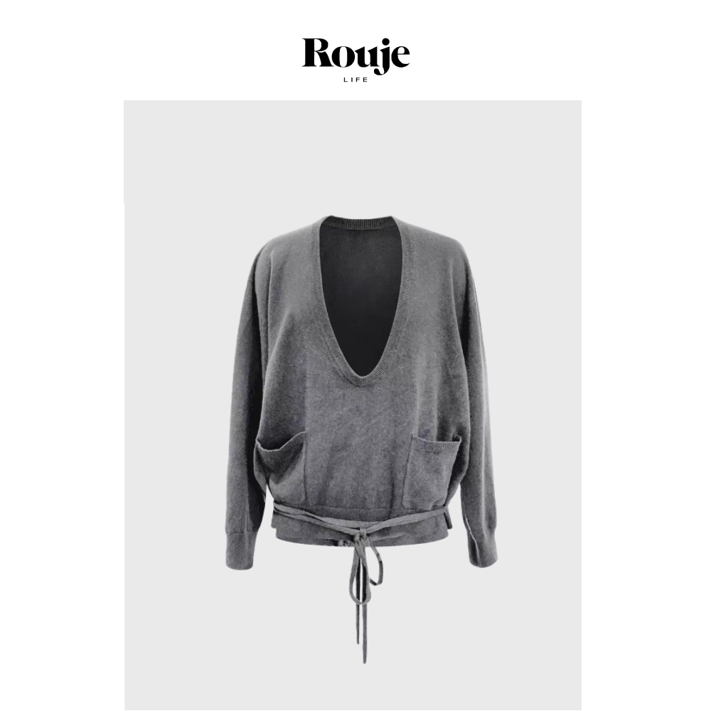 【现货】Rouje Life nana同款老钱松弛感灰超细羊毛羊绒针织套装