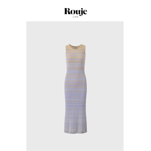 【现货】Rouje Life设计感渐变色气质优雅修身显瘦圆领无袖连衣裙