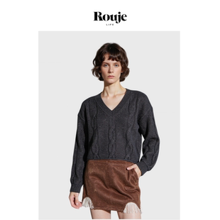 【现货】Rouje Life小众极简交织特细美利奴羊毛混纺麻花毛衣上衣