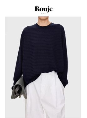 【现货】Rouje Life小众极简轻柔羊毛针织提花立体条纹卷边打底衫