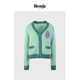 现货 开衫 Rouje Life新款 撞色针织衫 长袖 毛衣上衣葡萄图案V领