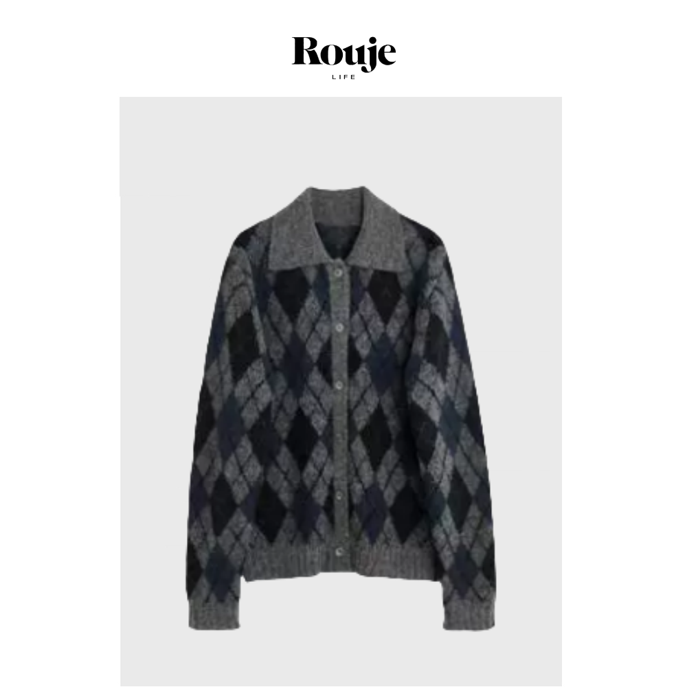 【现货】Rouje Life无性别主义毛衣24秋季菱格纹复古针织衫开衫