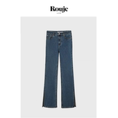 现货 喇叭牛仔裤 Rouje 复古微喇裤 女 Life高腰显高显瘦开叉修身