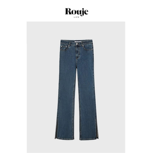 现货 喇叭牛仔裤 Rouje 复古微喇裤 女 Life高腰显高显瘦开叉修身