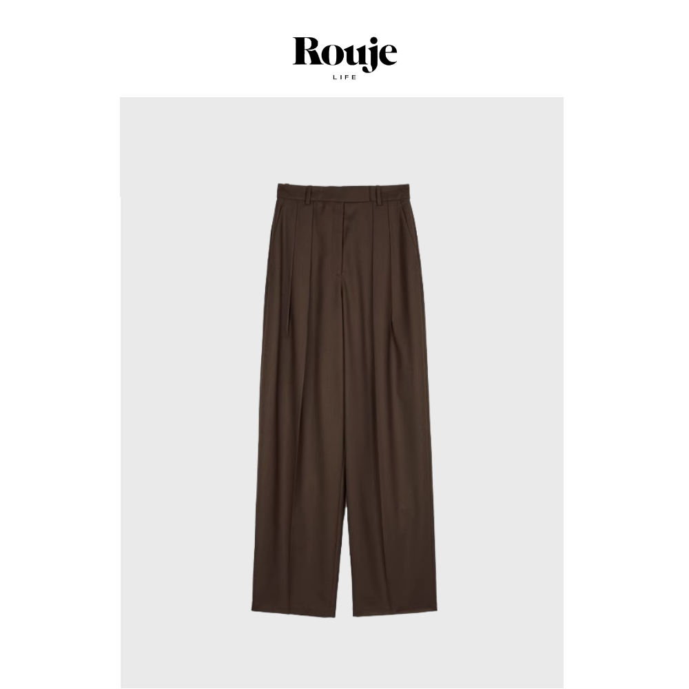 【现货】Rouje Life直筒裤女羊毛高腰显瘦阔腿裤双褶锥形西装裤