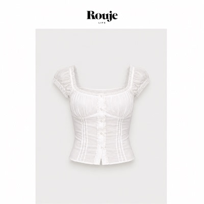 【现货】Rouje Life夏白色方领清凉极简上衣初恋感活泼少女纯欲风
