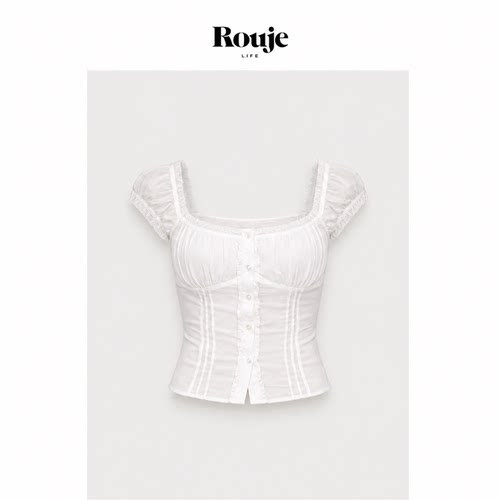 【现货】Rouje Life夏白色方领清凉极简上衣初恋感活泼少女纯欲风