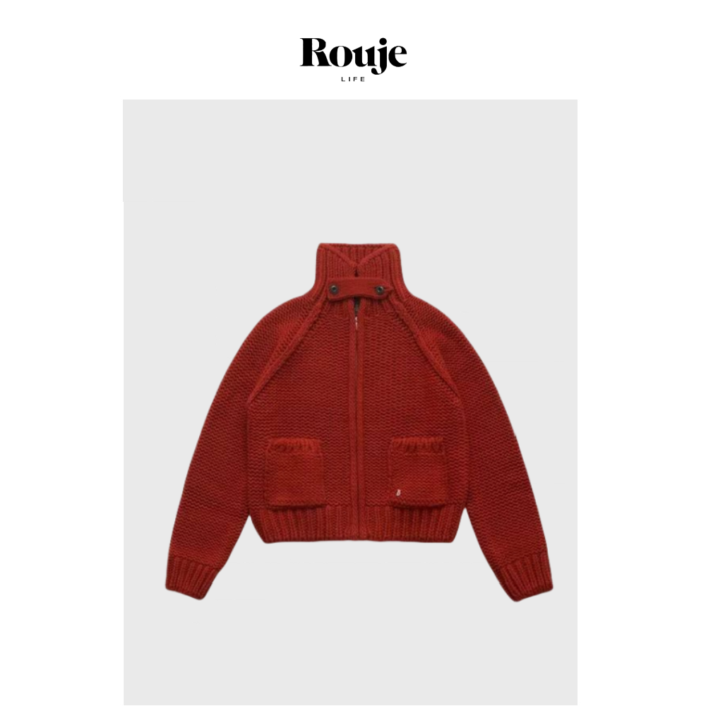 【现货】Rouje Life小众设计双口袋高领羊毛混纺拉链针织开衫外套