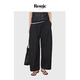 现货 Rouje Life轻盈亲肤抗皱休闲裤 女高腰直筒裤 松紧腰弯刀裤