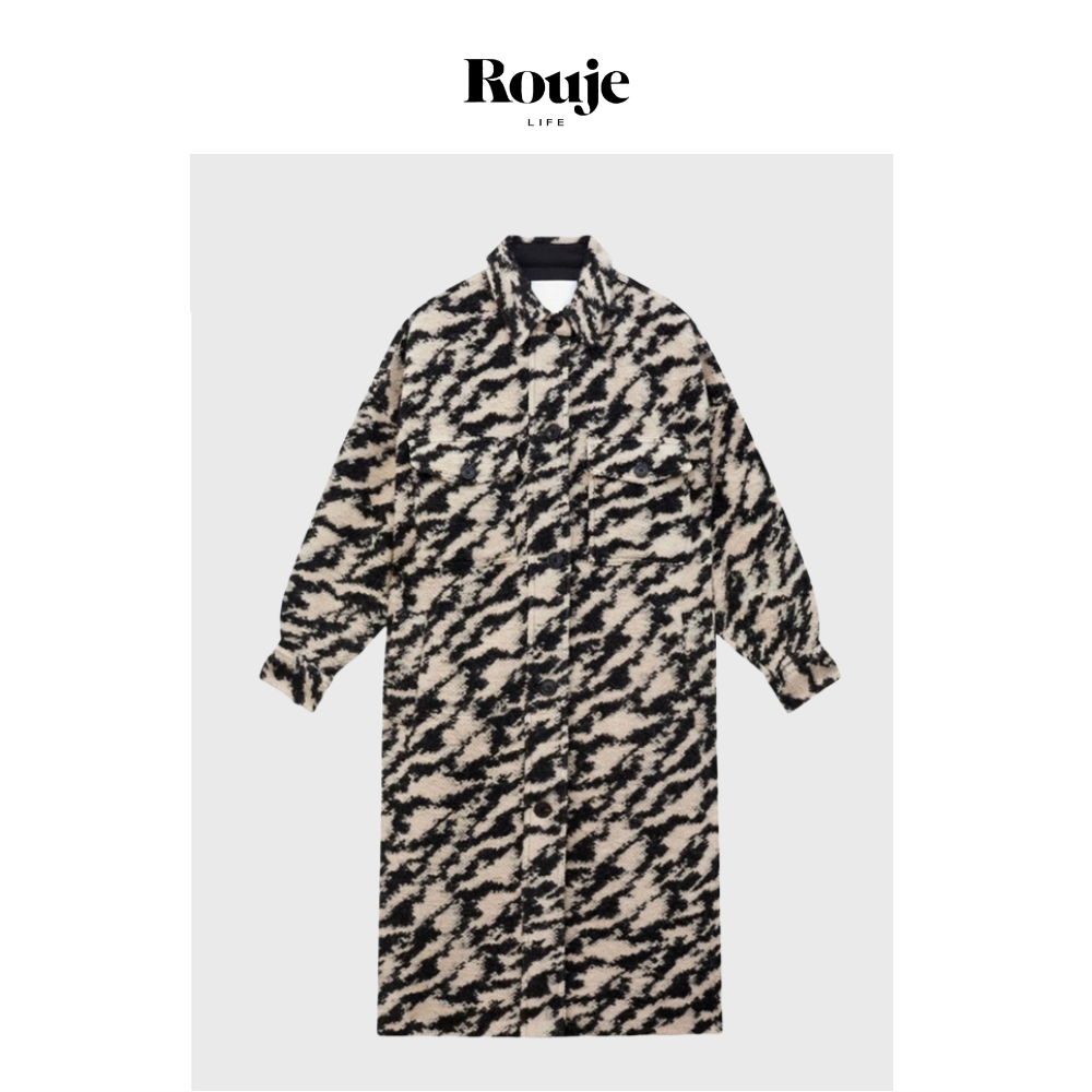 【现货】Rouje Life金晨私服！羊毛外套24秋季动物纹经典长款大衣