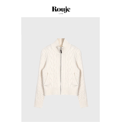 【现货】Rouje Life nana同款麻花针织开衫外套上衣短款拉链毛衣