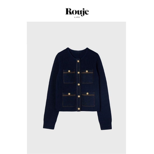 Life百搭神器 Rouje 牛仔拼接开衫 秋经典 外套 圆领针织衫 现货