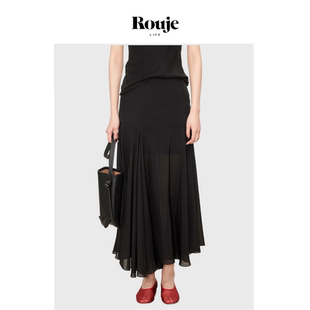 【现货】Rouje Life雪纺真丝双层假2件美学拼接不规则裙摆半身裙