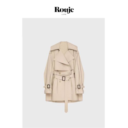 【现货】Rouje Life章若楠同款卡其色短款风衣女小个子中长款外套