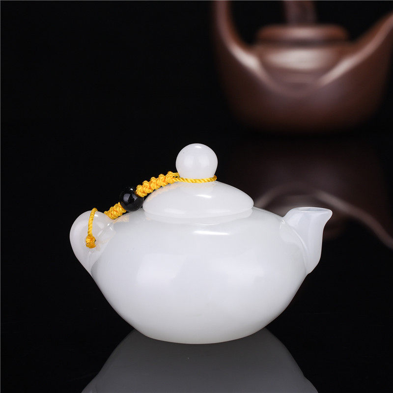 新疆和田玉白玉茶壶酒具茶具彩玉