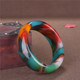 镯子 七彩飘花天然彩玉加宽女款 新疆和田玉金丝玉宽版 女士手镯