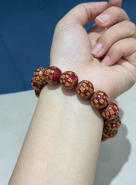 天然朱砂透光六个字金六字手链