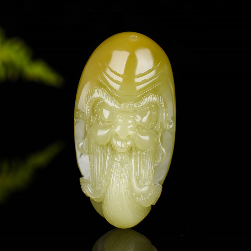 和田玉糖玉寿星吊坠 糖料把件福星玉挂件寿星献桃福寿玉坠玉牌
