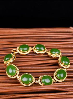 天然和田碧玉手链镶嵌玉手串手环