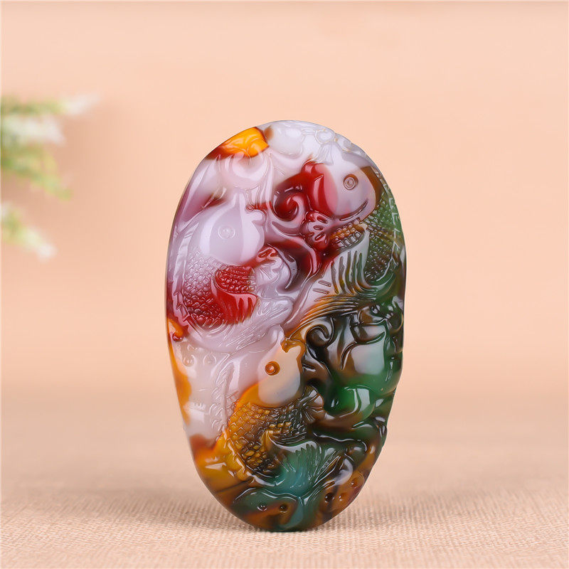 天然新疆和田玉鱼手把件籽料彩玉玉鱼挂件金丝玉连年有余手玩件