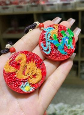 朱砂双面龙牌烧蓝项链宫廷风