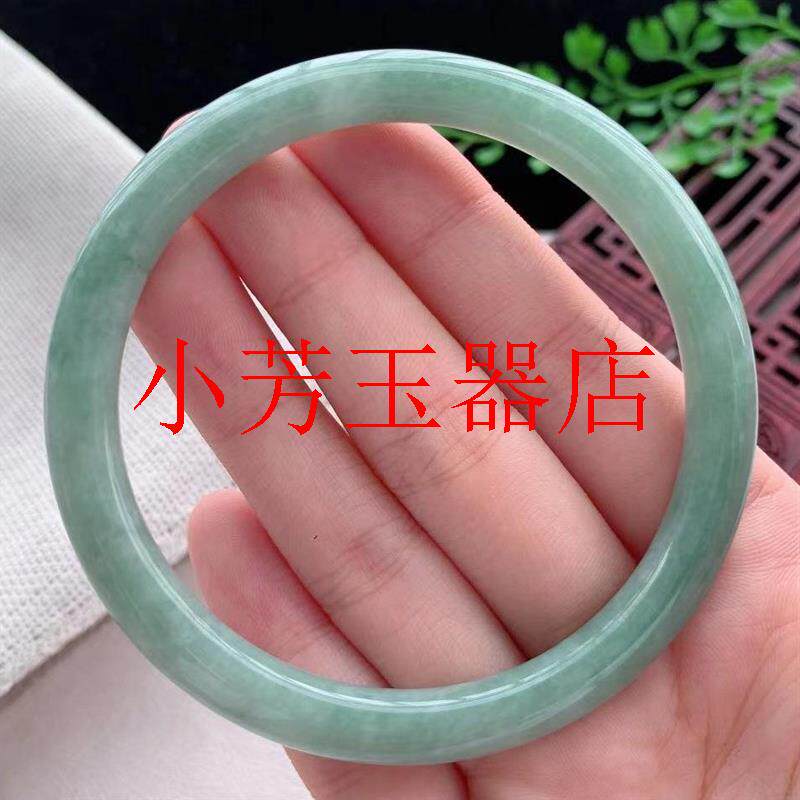 冰糯种豆绿种翡翠色手镯圆条浅绿细条玉手镯淡绿叮当美人玉镯女款