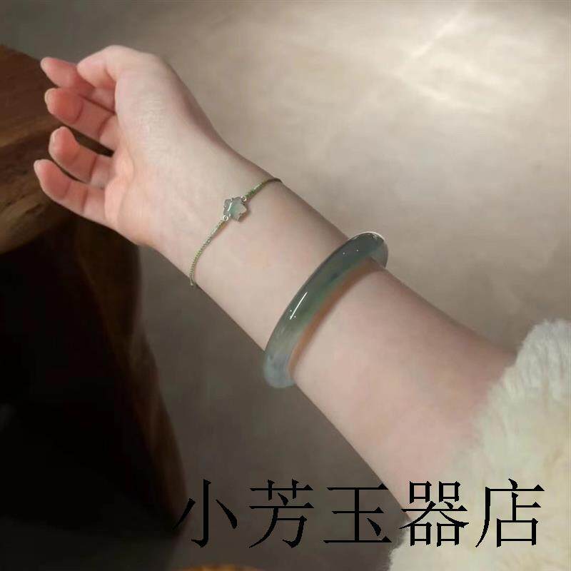 缅甸老坑高端翡翠色手镯高冰飘绿玉手镯女款旺夫飘花贵妃玉镯送礼