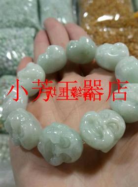 纯天然A货翡翠手链浅绿色玉石笑玉佛公男女款情侣款佛头手串饰品