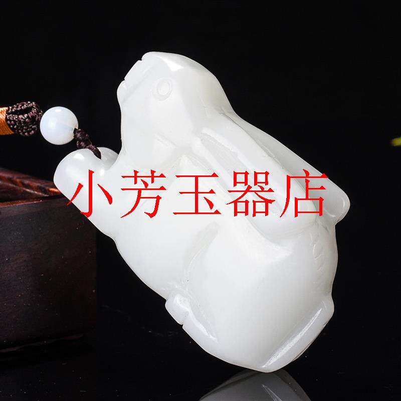 新疆和田玉兔子把件籽料羊脂白玉兔手把件挂件生肖兔摆件饰品处理