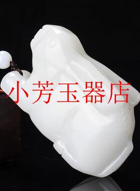 新疆和田玉兔子把件籽料羊脂白玉兔手把件挂件生肖兔摆件饰品处理