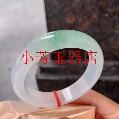 冰糯种白冰飘绿花翡翠色正圈玉镯