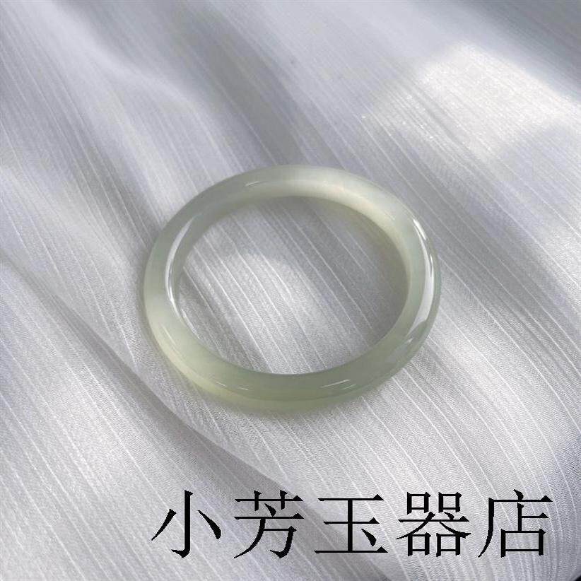精选阿富汗玉冰晴底玉镯子浅绿色正圈圆条玉手镯清冷古风时尚女款