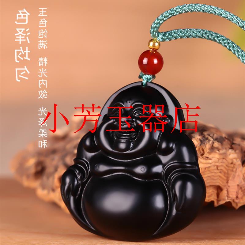 和田玉黑羊脂墨玉貔貅吊坠男女玉石项链佛公挂件大肚佛笑佛民族风