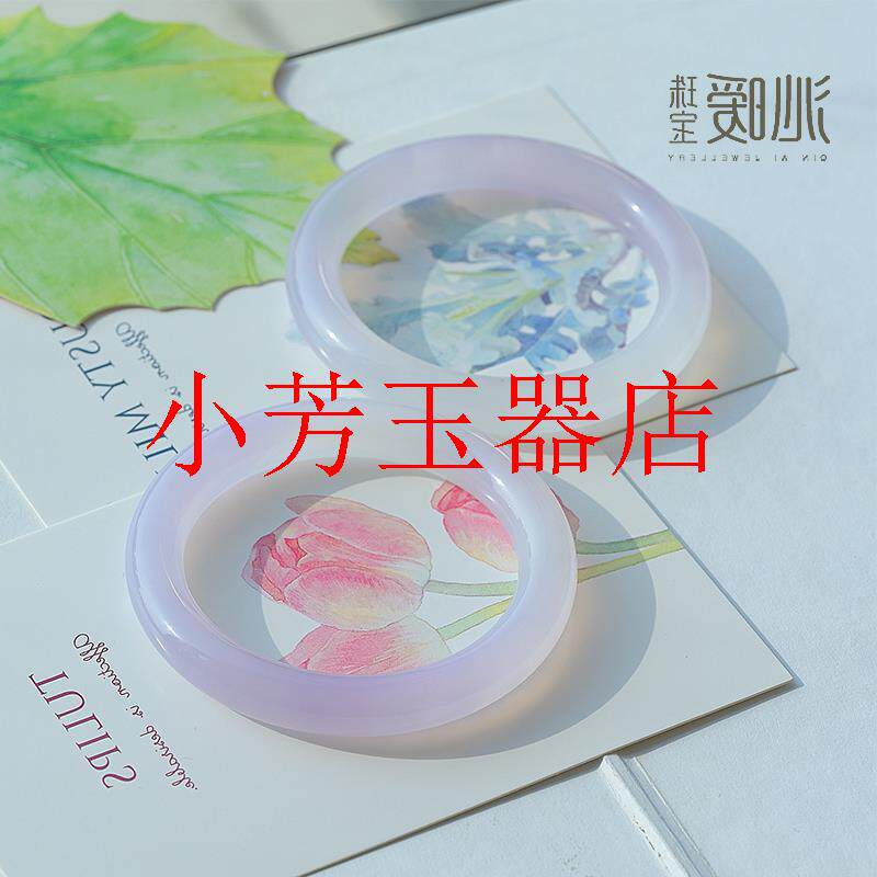 紫罗兰玉髓手镯芋泥啵啵薰衣草玛瑙圆条镯子淡紫玉手镯小清新女款