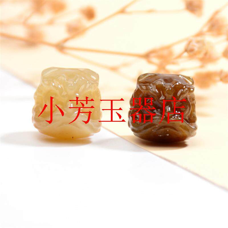 新疆和田玉青玉醒狮雕刻珠手链手串手工串珠编织饰品配饰配小狮子