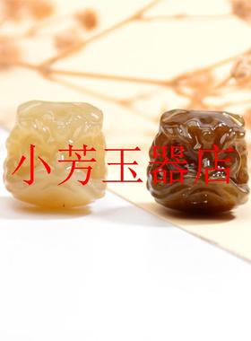 新疆和田玉青玉醒狮雕刻珠手链手串手工串珠编织饰品配饰配小狮子