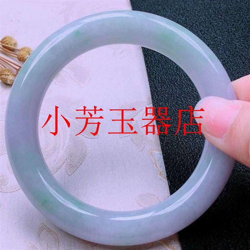 高品质的缅甸翡翠色手镯浅绿春彩紫罗兰飘绿花玉手镯女款圆条手镯
