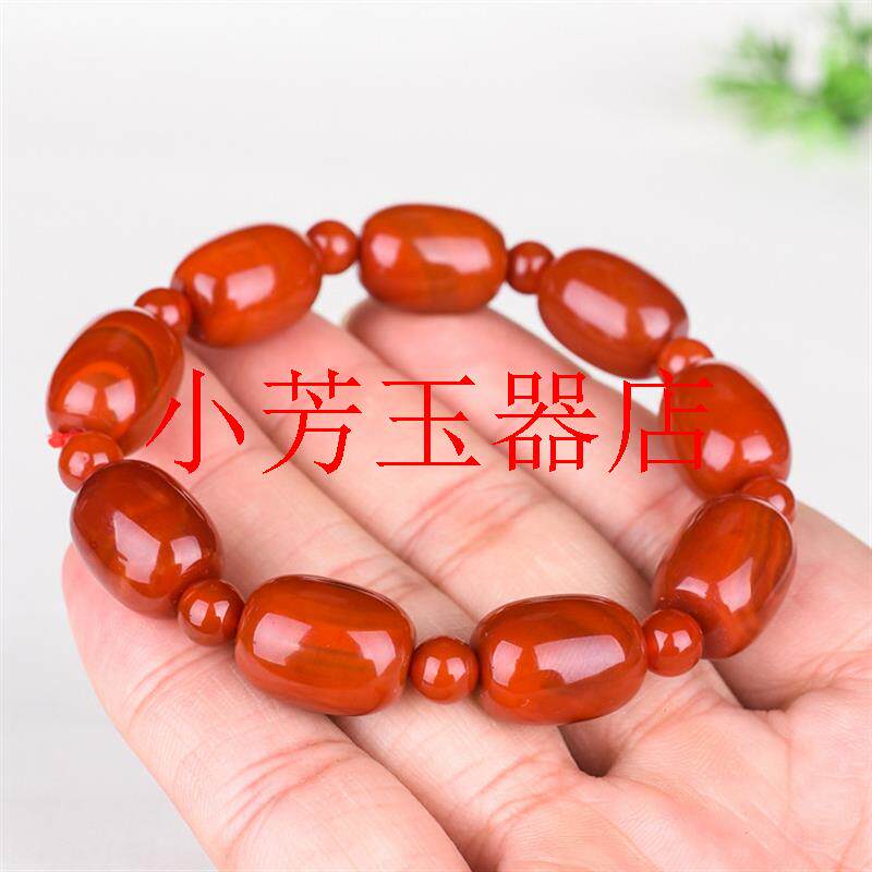 凉山南红玛瑙柿子红火焰纹手串男女同款苹果珠手链圆珠串饰品送礼