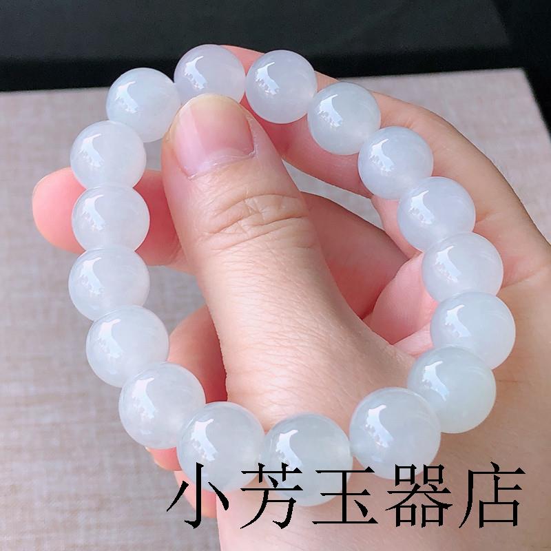 翡翠色圆珠手白冰玉珠女生甜美气质白色珠子手串仙女散珠手工串款
