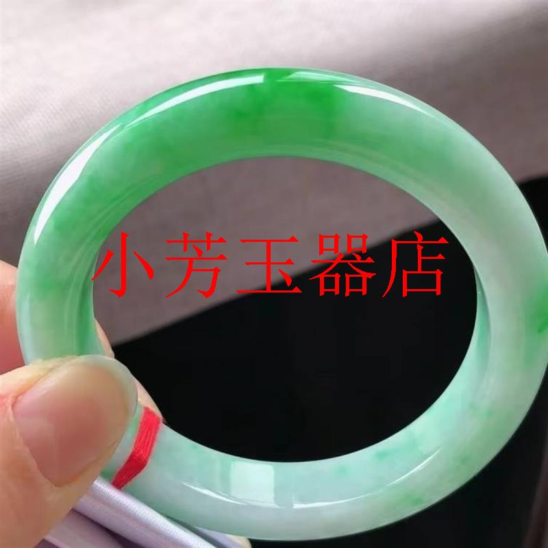 高品质缅甸老坑翡翠色手镯冰糯种阳绿果绿飘阳绿色翡翠色女款玉镯
