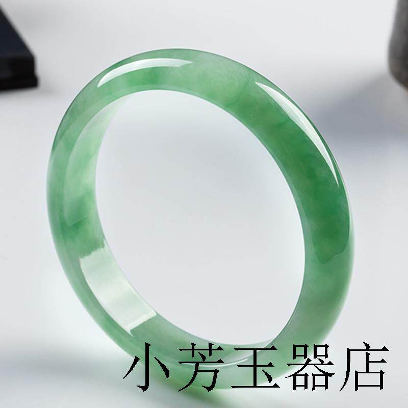 缅甸翡翠色手镯冰种满绿豆绿玉手镯飘绿少女款玉镯子玉石正圈送礼
