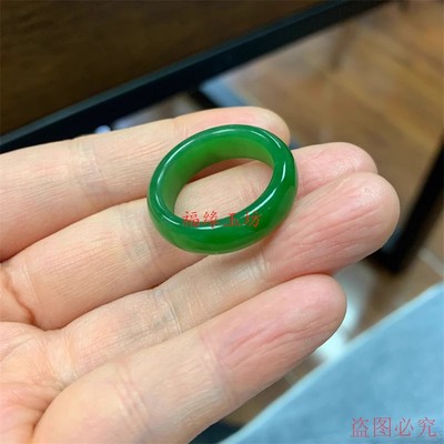 和田玉戒指冰种菠菜绿碧玉指环