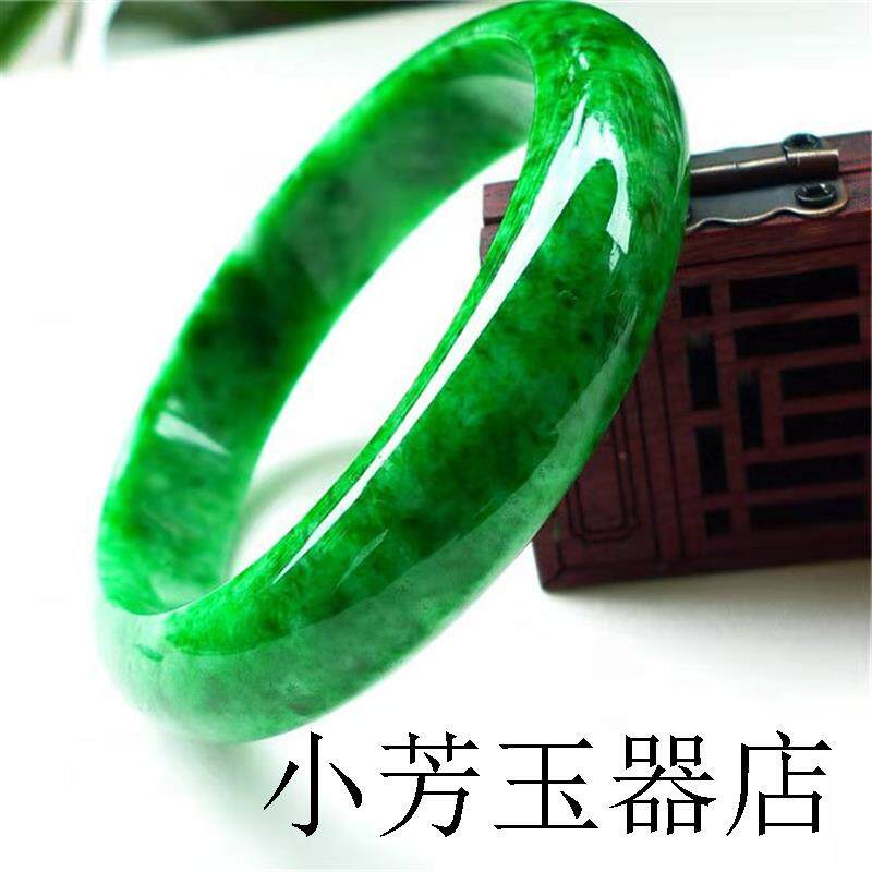 缅甸珠宝女款饰品玉镯镶嵌手镯翡翠色冰种淡绿色飘花玉手镯子送礼