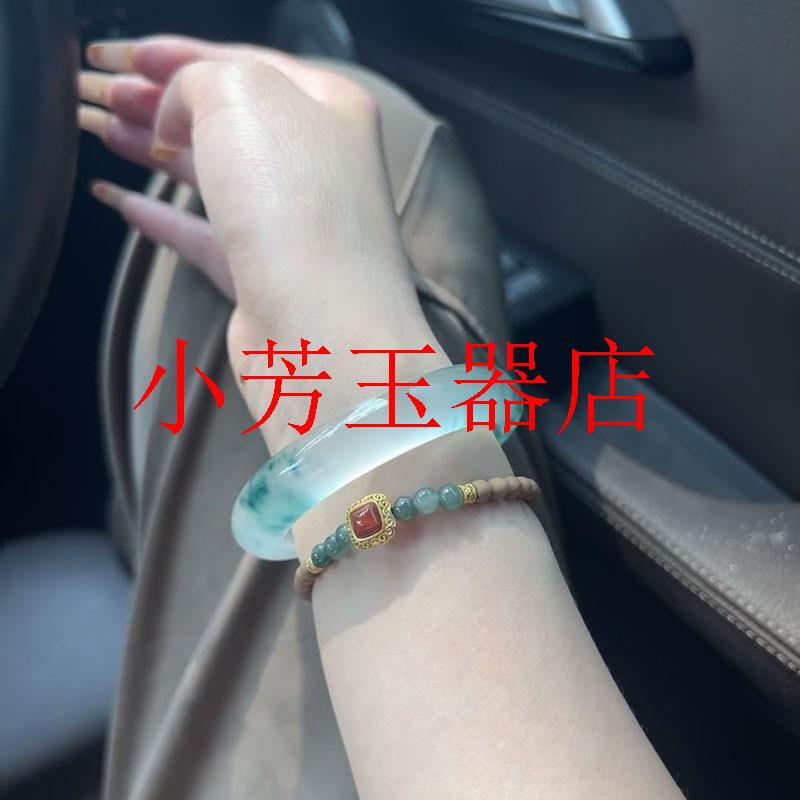 高冰种翡翠色手镯白底飘花缅甸玉镯子正阳绿翠绿碧玉美人镯送礼物