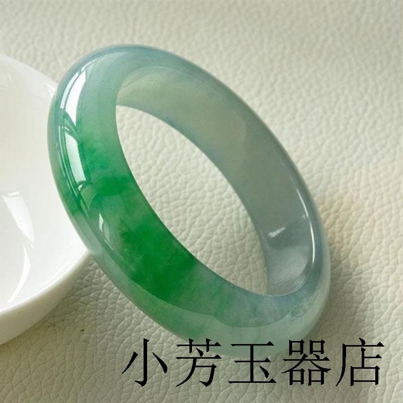 一物一拍冰种缅甸翡翠色玉手镯女透水润玉镯子晴水飘花玉石手镯