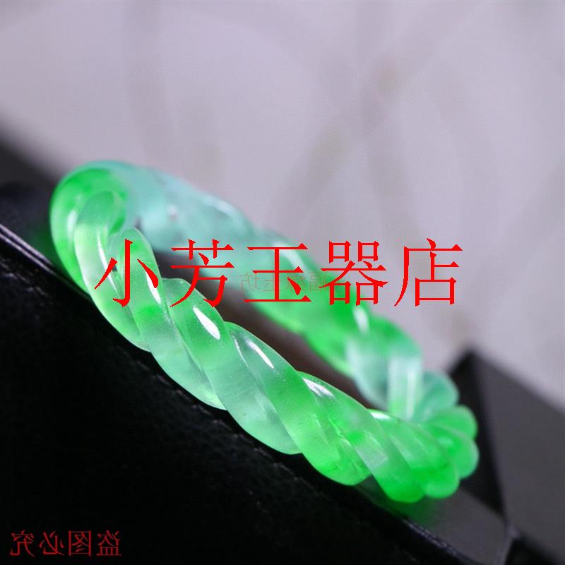 新款翡翠色手镯冰种飘翠镂空雕刻扭丝转运玉石手镯女款旺夫镯送礼