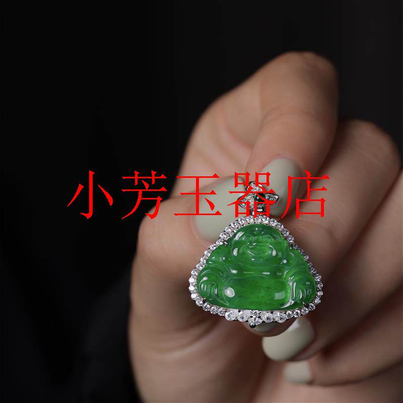缅甸老坑翡翠色满绿佛公吊坠镶嵌翠色帝王绿锁骨链高级感轻奢女款