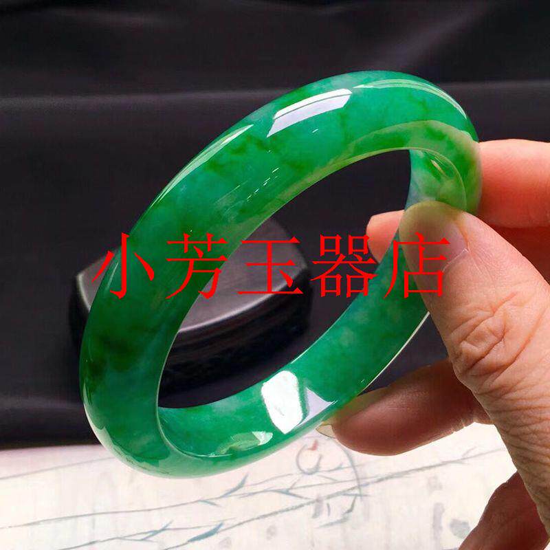 翡翠色满绿色手镯高端轻奢老坑飘绿手环玉石飘花镯子女款贵妃玉镯